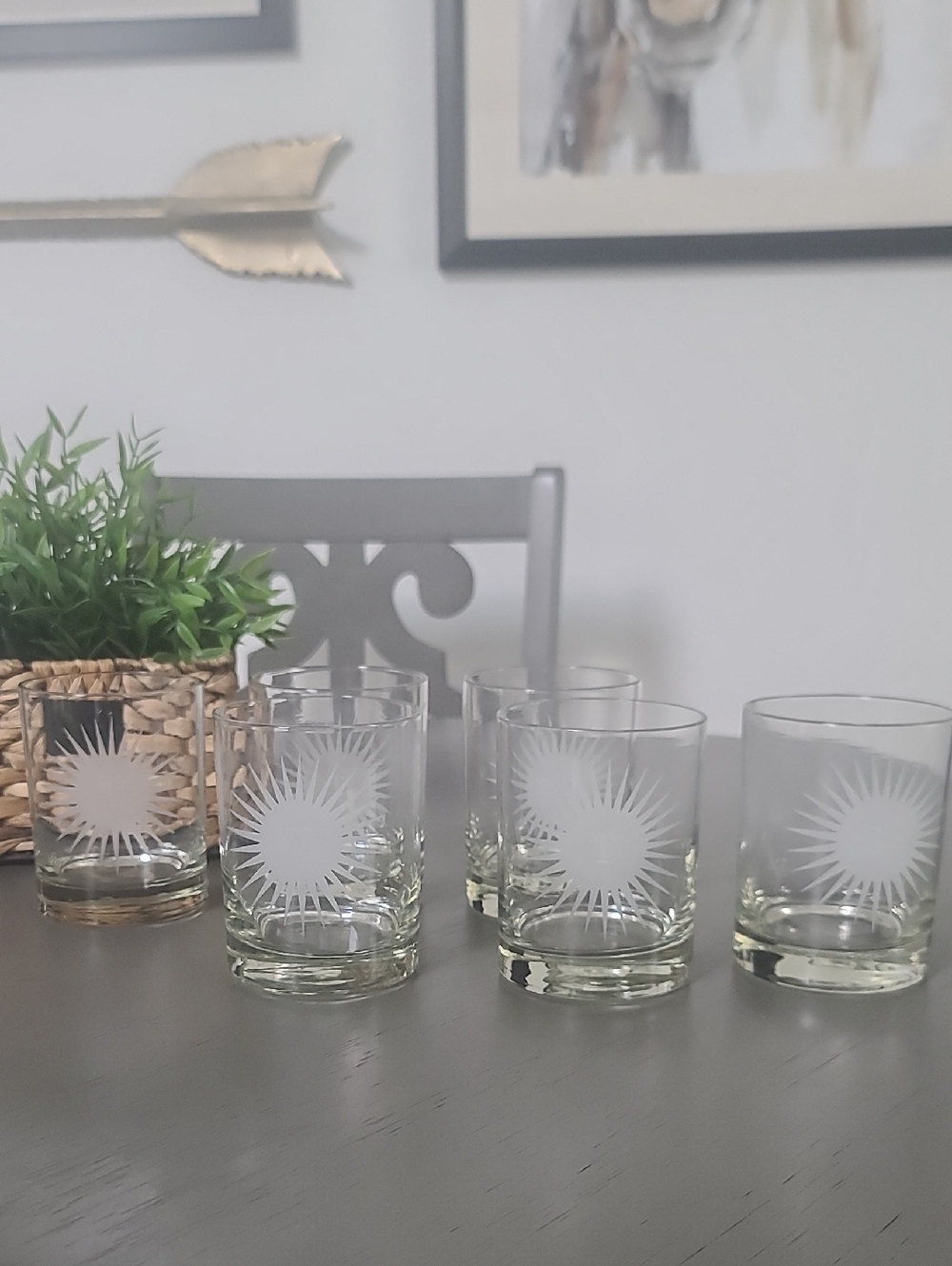 Nieman Marcus Etched Sunburst Glass Tumblers Set of 6